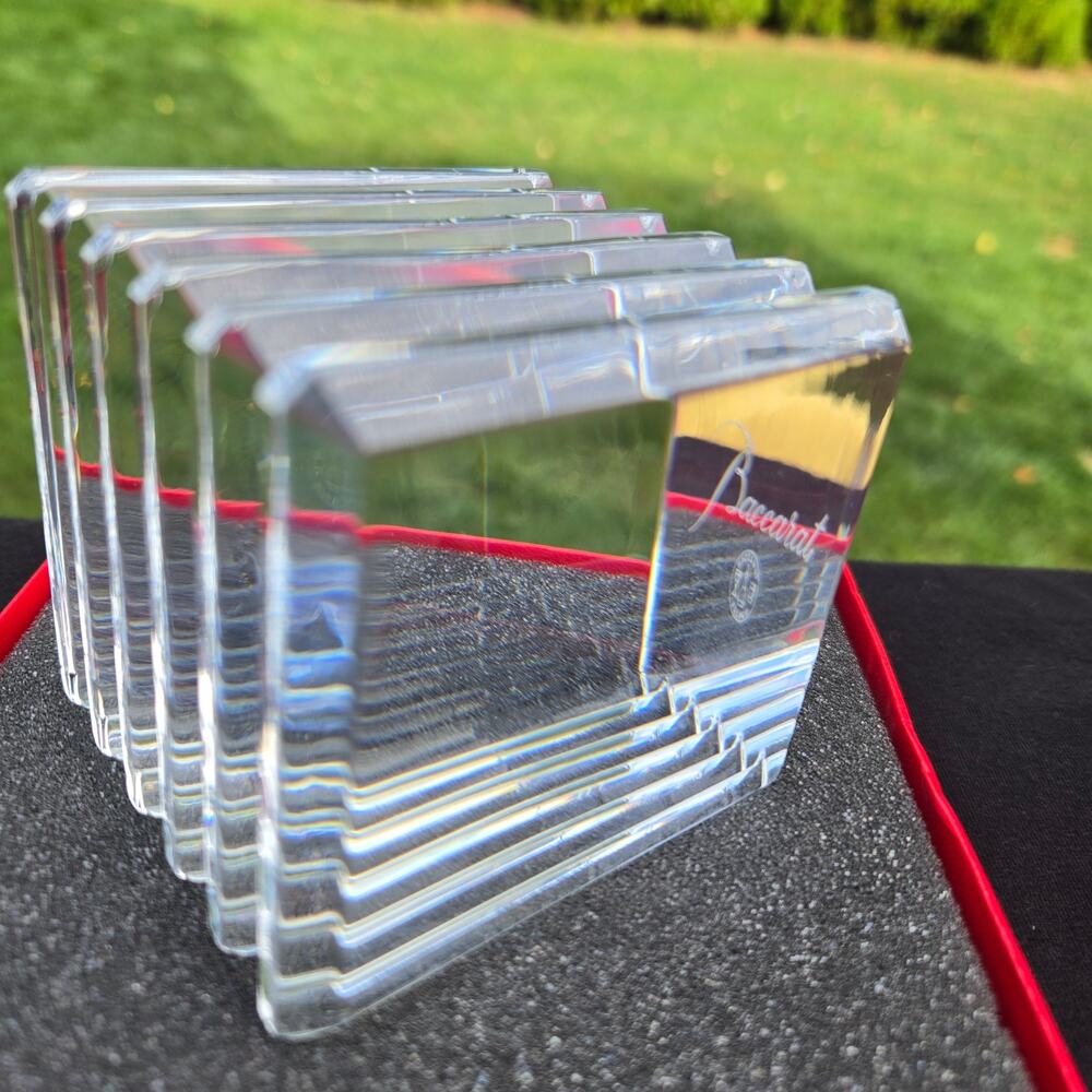 Baccarat Crystal Ribbed Grooved Cube Block Paperweight Display w/Original Box